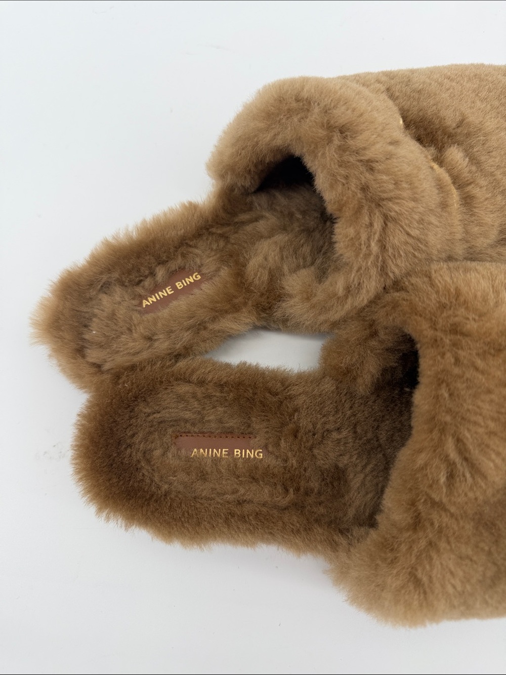 Anine Bing Shearling Mules in Yellow Gold 38 S90 - Picture 3 of 7